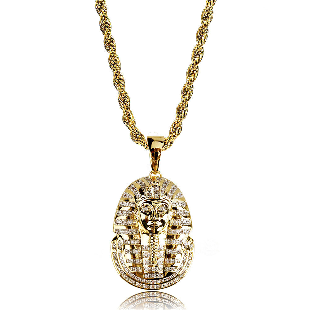 Iced Out Egyptian Pharaoh Pendant Necklace