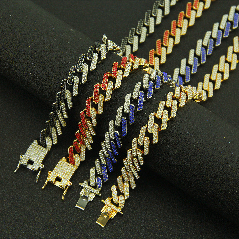 Colored Diamonds Geometric Square Cuban Chain Necklace