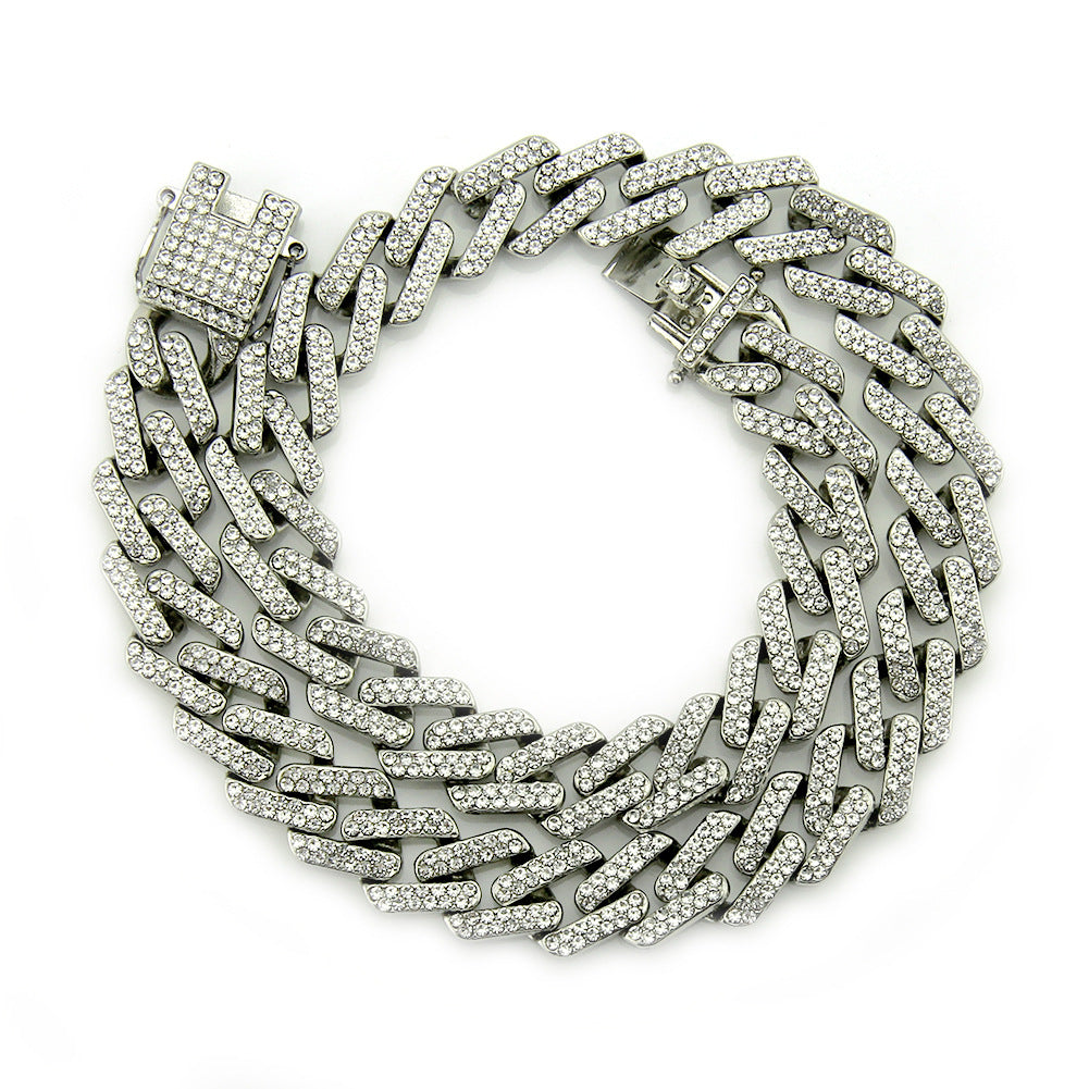 Colored Diamonds Geometric Square Cuban Chain Necklace