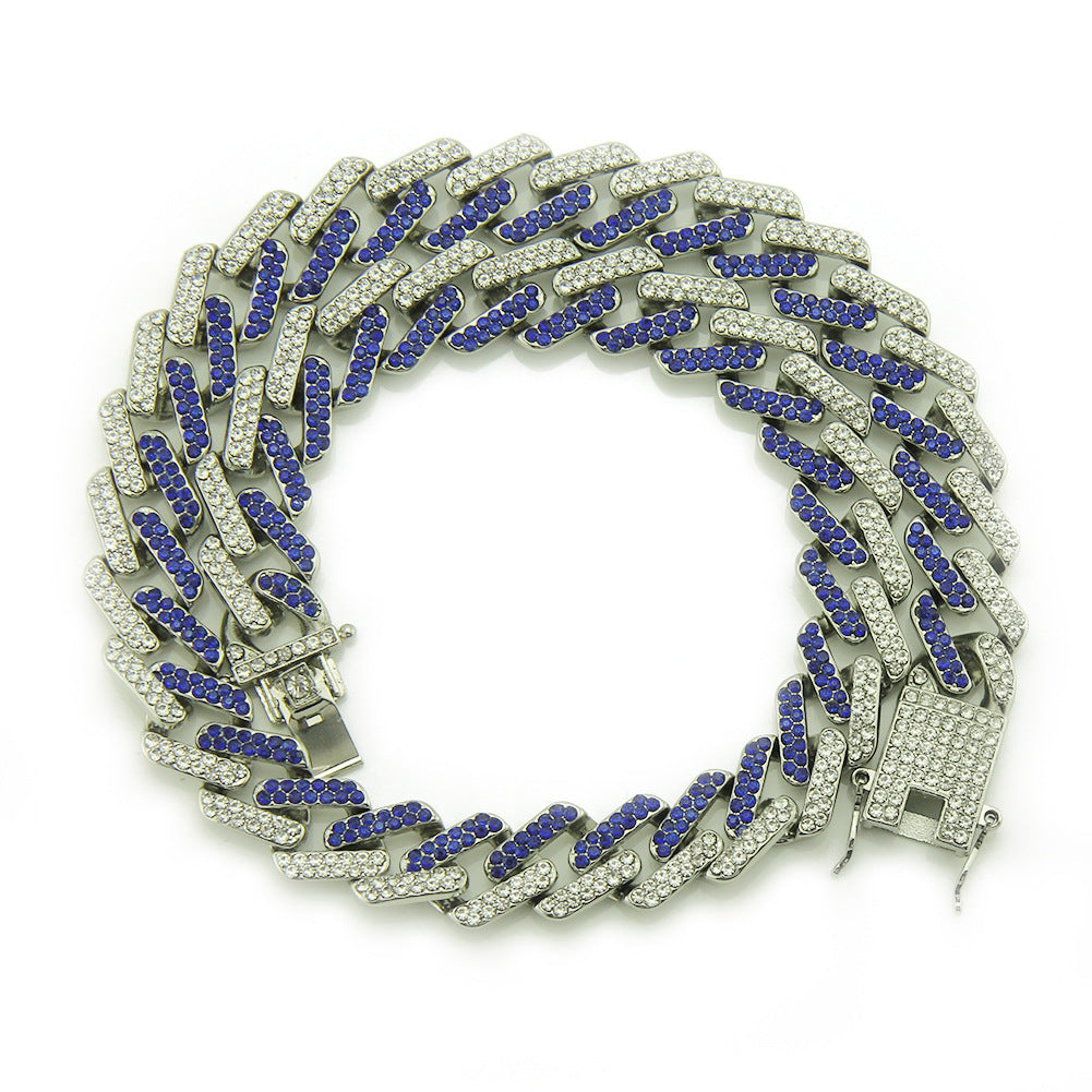 Colored Diamonds Geometric Square Cuban Chain Necklace