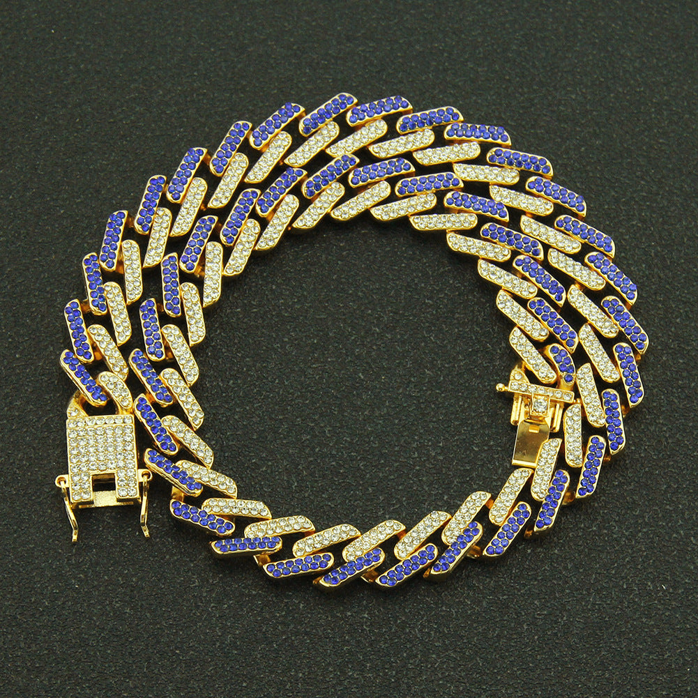 Colored Diamonds Geometric Square Cuban Chain Necklace