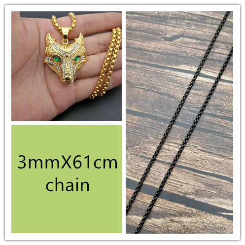 Men Stainless Steel Necklace Gold Color Viking Wolf Head Necklace Pendant
