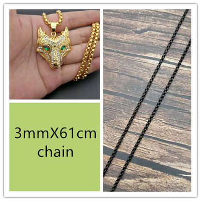 Men Stainless Steel Necklace Gold Color Viking Wolf Head Necklace Pendant