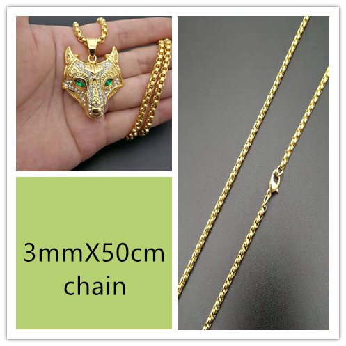 Men Stainless Steel Necklace Gold Color Viking Wolf Head Necklace Pendant