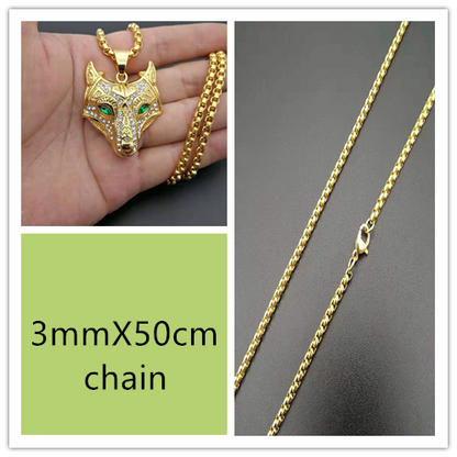 Men Stainless Steel Necklace Gold Color Viking Wolf Head Necklace Pendant