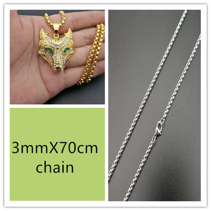 Men Stainless Steel Necklace Gold Color Viking Wolf Head Necklace Pendant