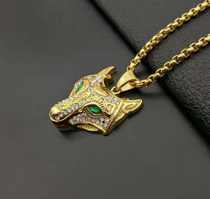 Men Stainless Steel Necklace Gold Color Viking Wolf Head Necklace Pendant
