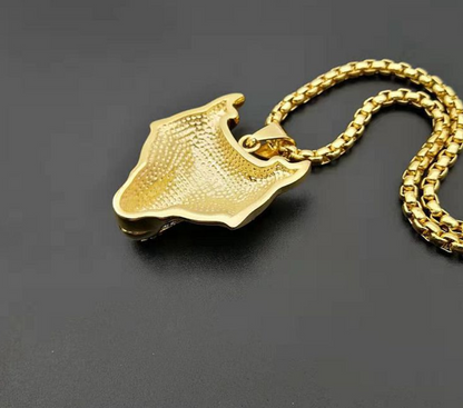 Men Stainless Steel Necklace Gold Color Viking Wolf Head Necklace Pendant