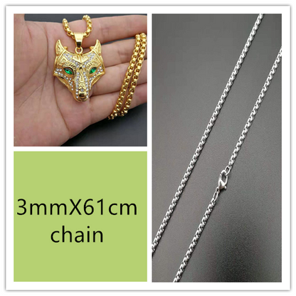 Men Stainless Steel Necklace Gold Color Viking Wolf Head Necklace Pendant
