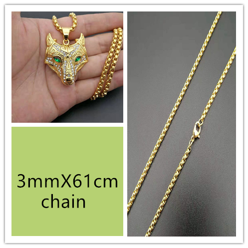 Men Stainless Steel Necklace Gold Color Viking Wolf Head Necklace Pendant