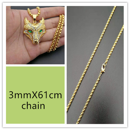 Men Stainless Steel Necklace Gold Color Viking Wolf Head Necklace Pendant