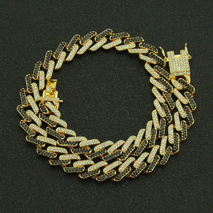 Colored Diamonds Geometric Square Cuban Chain Necklace