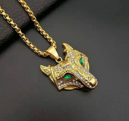Men Stainless Steel Necklace Gold Color Viking Wolf Head Necklace Pendant