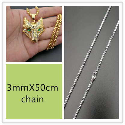 Men Stainless Steel Necklace Gold Color Viking Wolf Head Necklace Pendant