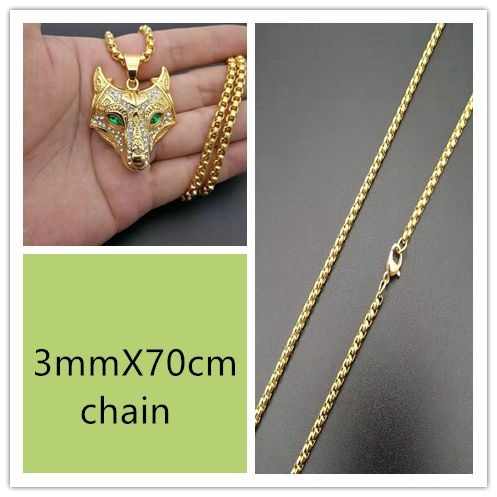 Men Stainless Steel Necklace Gold Color Viking Wolf Head Necklace Pendant