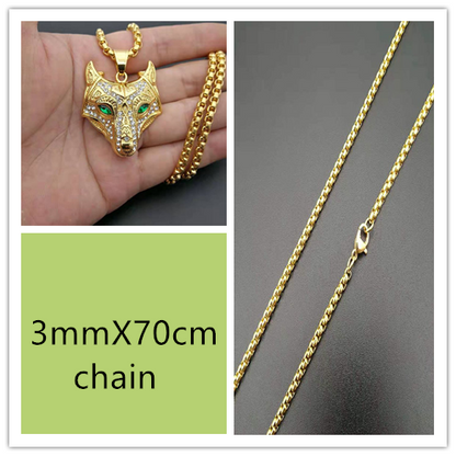 Men Stainless Steel Necklace Gold Color Viking Wolf Head Necklace Pendant